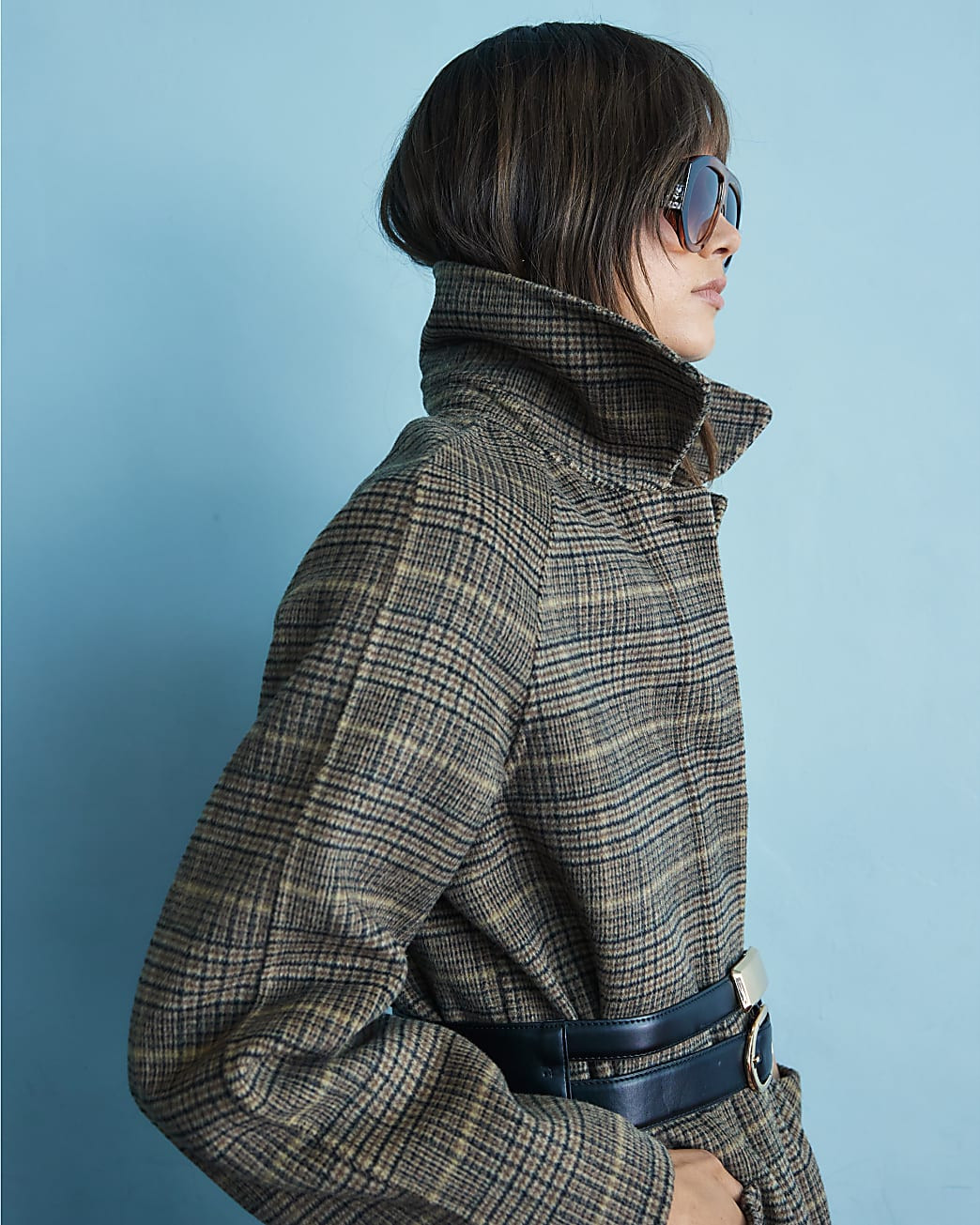 Brown Wool Blend Check Scarf And Trench Coat | River Island UK & IE