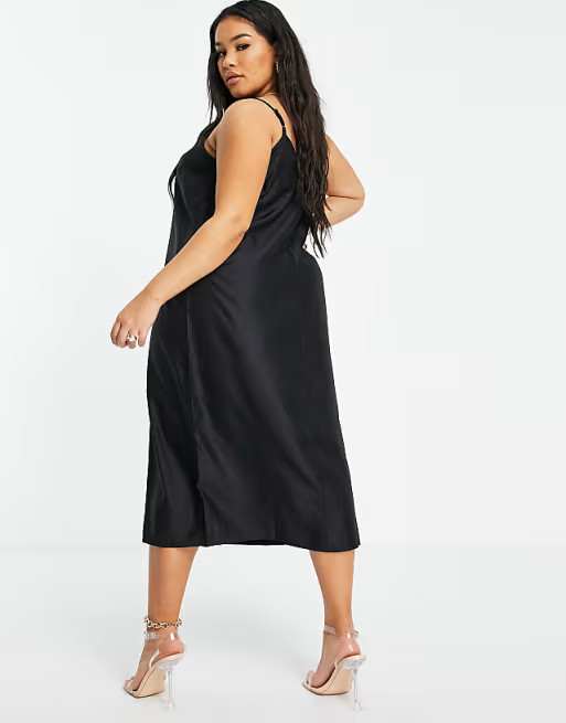 ASOS DESIGN Curve v neck midi slip dress in black | ASOS (Global)