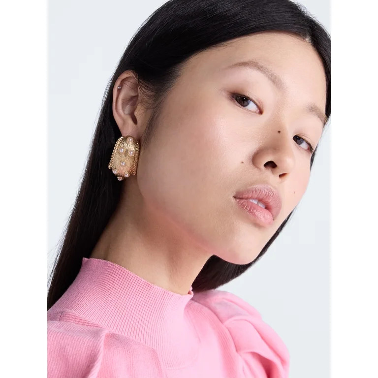 Scoop Faux Pearl Textured Hoop Earrings, Gold-Tone | Walmart (US)