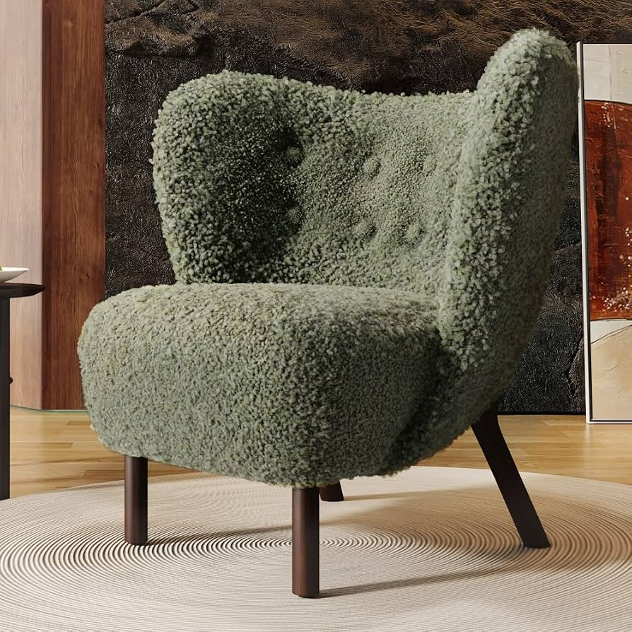 Accent Chair, Modern Tufted Lambskin Sherpa Wingback Side Chair with Solid Wood Legs and Curved B... | Amazon (US)