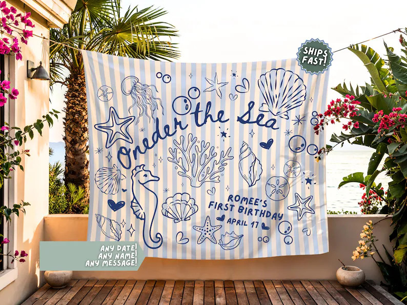 Blue Oneder the Sea First Birthday Decorations, Nautical 1st Birthday Banner, Sea Ocean Animals P... | Etsy (Global)
