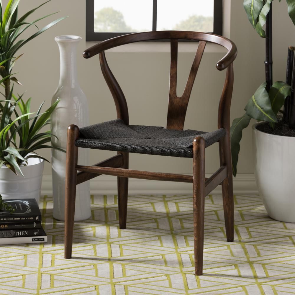 Baxton Studio Wishbone Mid-Century 2-Piece Dark Brown and Black Wood Chair Set | The Home Depot