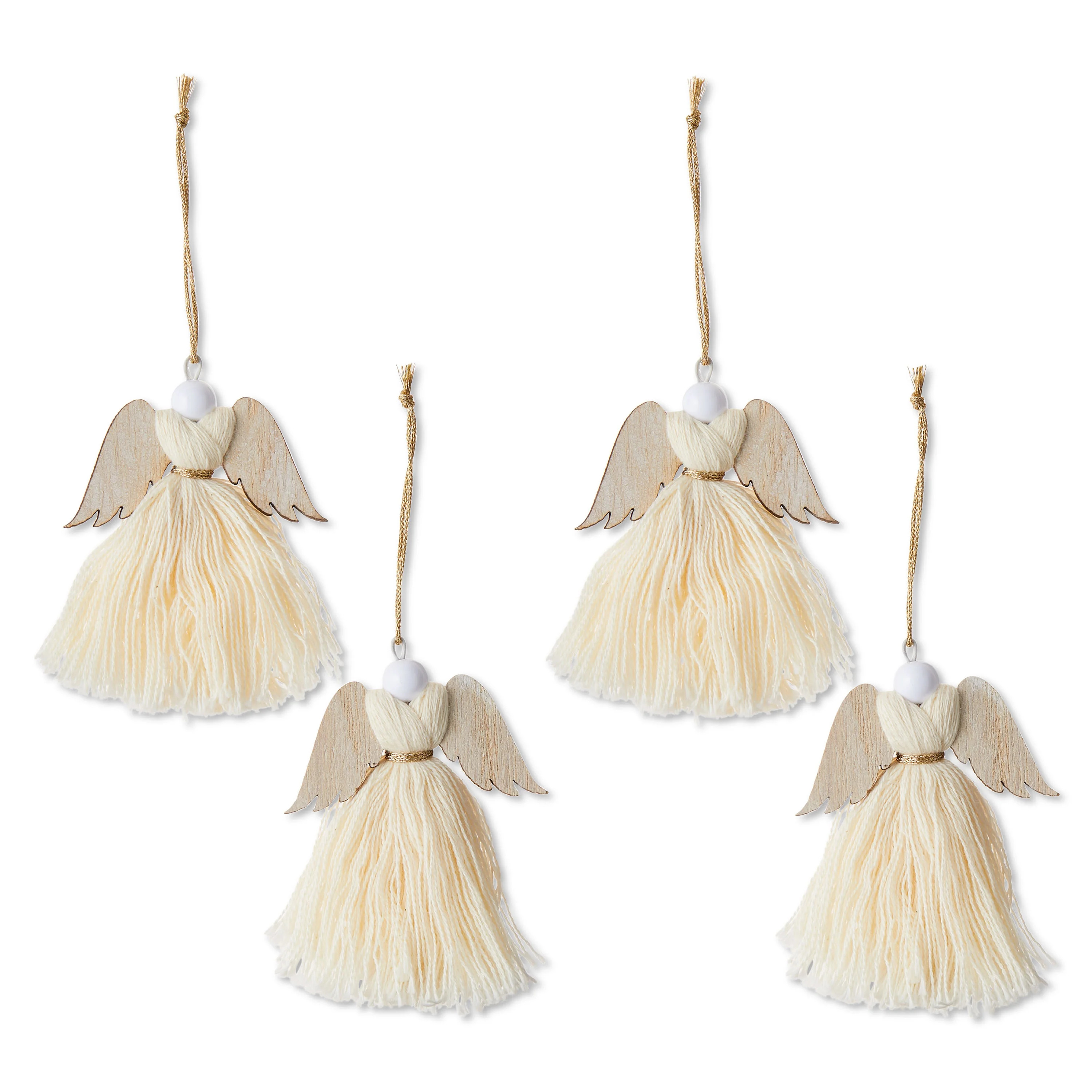 Beige Mini Tassel Angel Christmas Ornaments, 4 Count, by Holiday Time | Walmart (US)