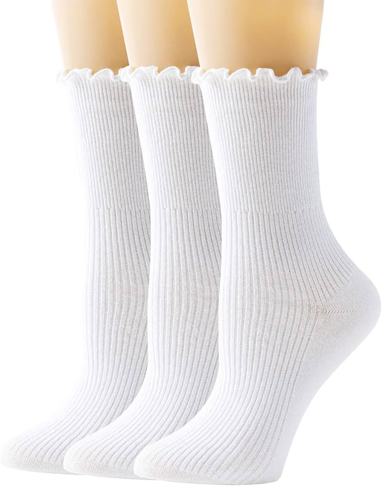 Amazon.com: SEMOHOLLI Edge Relent Ankle Socks Ruffle Turn-Cuff, Lovely Double Needle, Solid Color... | Amazon (US)