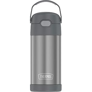 THERMOS FUNTAINER 12 Ounce Stainless Steel Vacuum Insulated Kids Straw Bottle, Grey | Amazon (US)