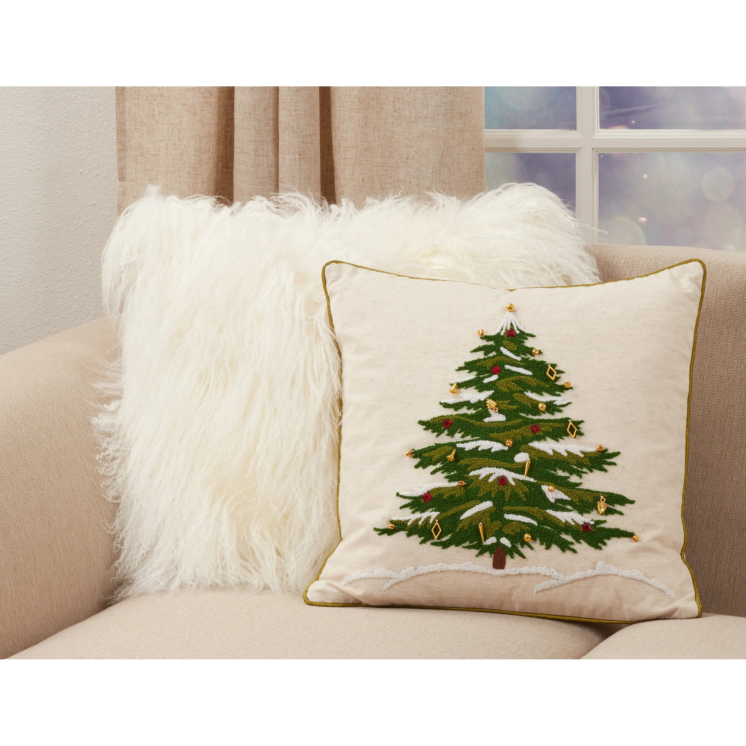 Pillow With Embroidered Christmas Tree Design | Bed Bath & Beyond