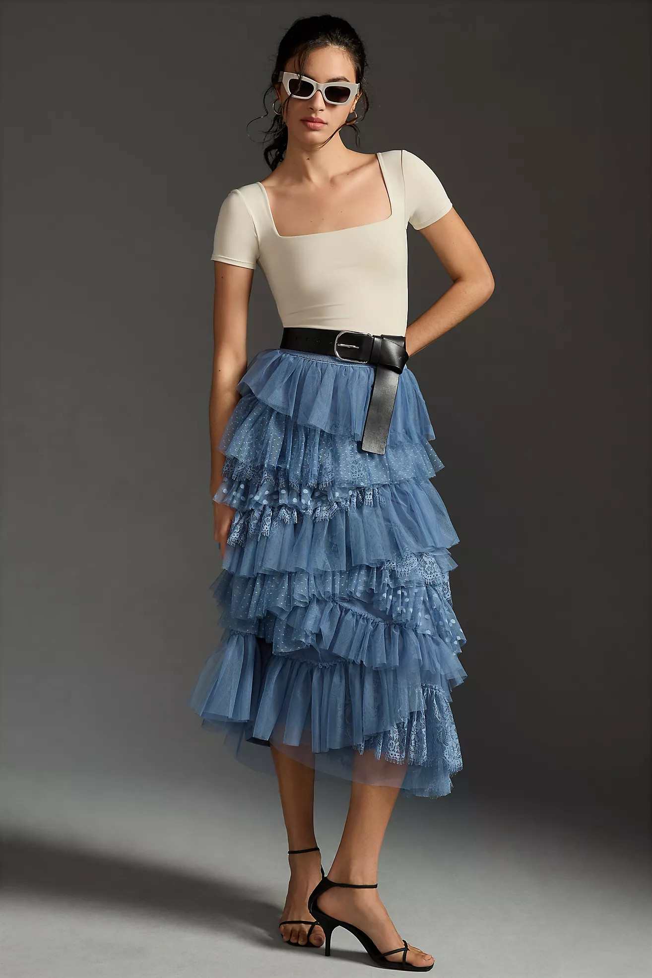 By Anthropologie Ruffled Tulle Midi Skirt | Anthropologie (US)
