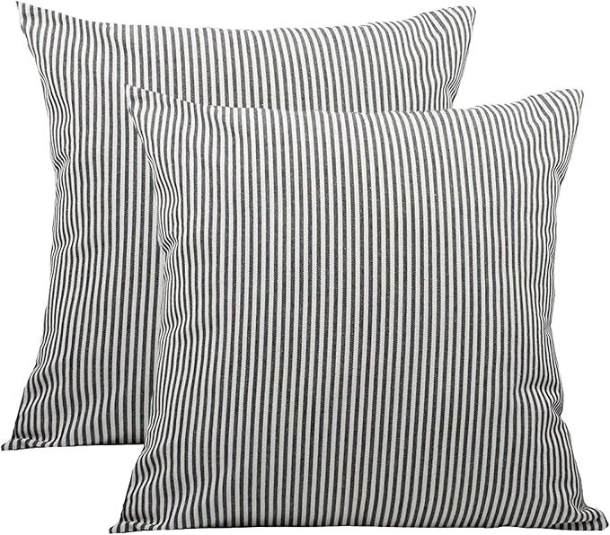 COMHO Pack of 2, Cotton Woven Striped Throw Pillow Covers Set, Decorative Cushion Covers, Square ... | Amazon (US)