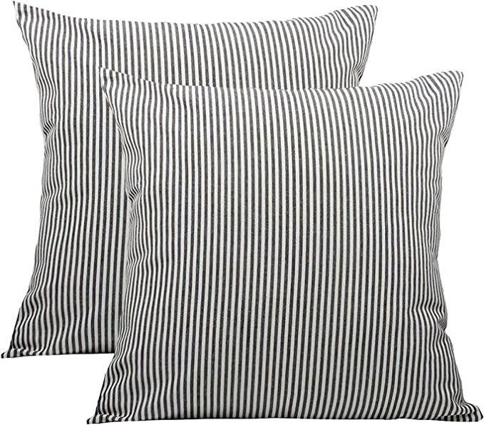 COMHO Pack of 2, Cotton Woven Striped Throw Pillow Covers Set, Decorative Cushion Covers, Square ... | Amazon (US)