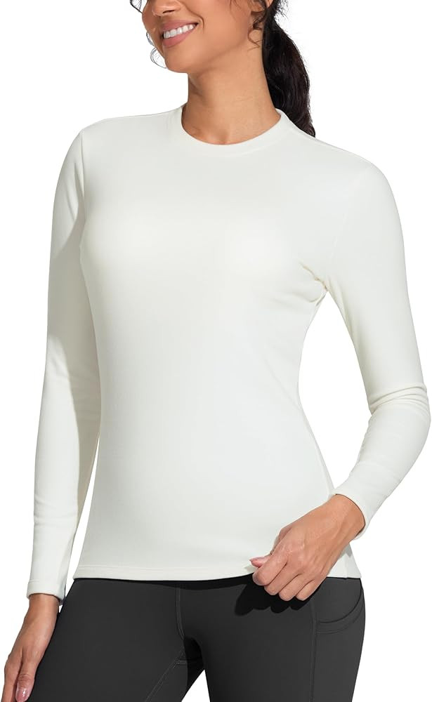 THE GYM PEOPLE Women's Crew Neck Thermal Fleece Shirts Slim Fit Long Sleeves Underwear Basic Pull... | Amazon (US)