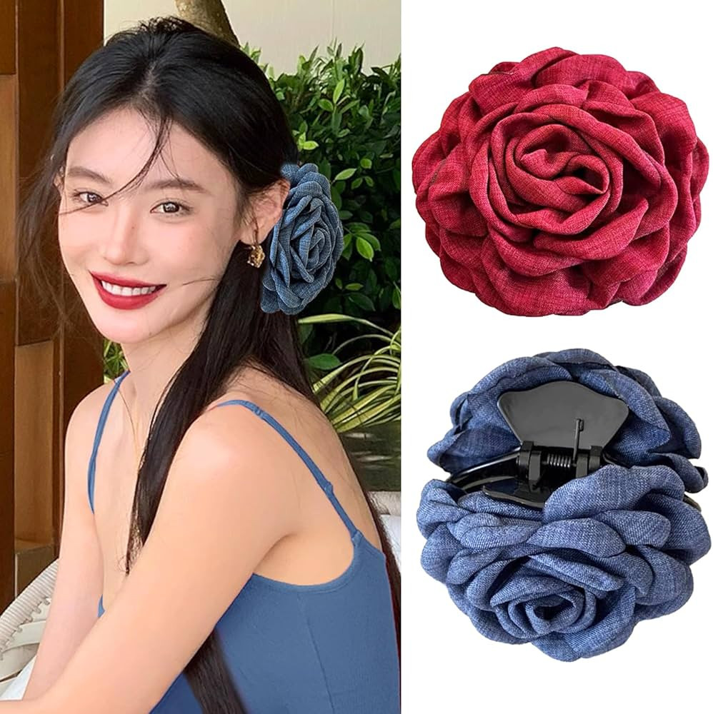 JANFUN Rose Flower Claws Clips for Women, 2 Pack Large Hawaiian Rose Hair Clips, Floral Hair Clip... | Amazon (US)