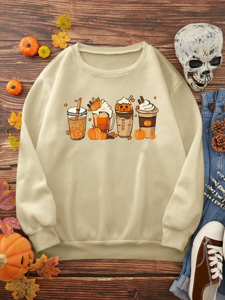 SHEIN LUNE Halloween Print Thermal Lined Sweatshirt | SHEIN