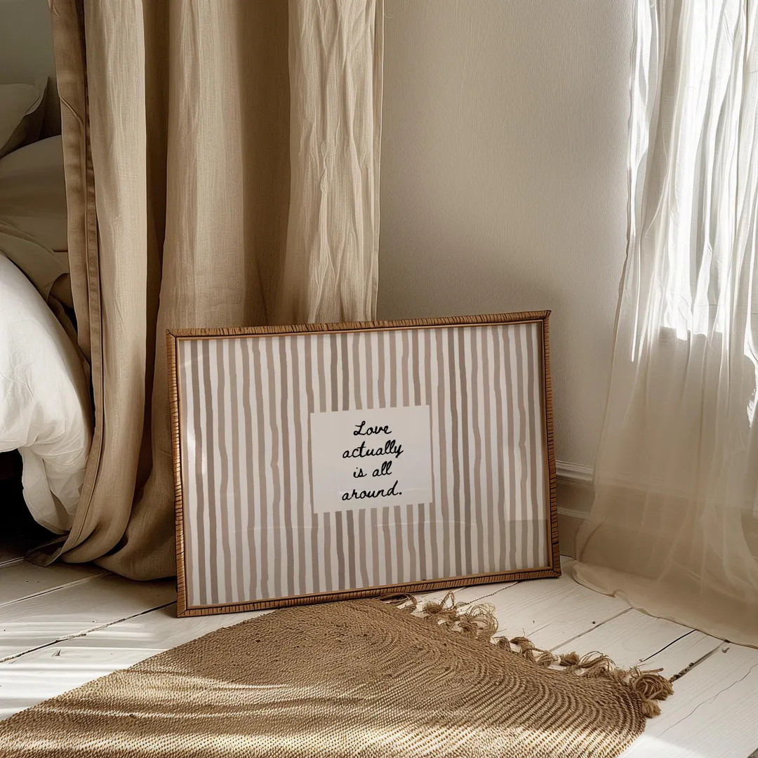 Love Actually is All Around Hand Drawn Poster: Beige Striped Homely Wall Art, Loving Quote Trendy... | Etsy (US)