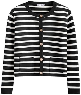 ANRABESS Women Striped Cardigan Sweaters Button Down Cropped Knit Lady Jackets Coat 2025 Fall Out... | Amazon (US)