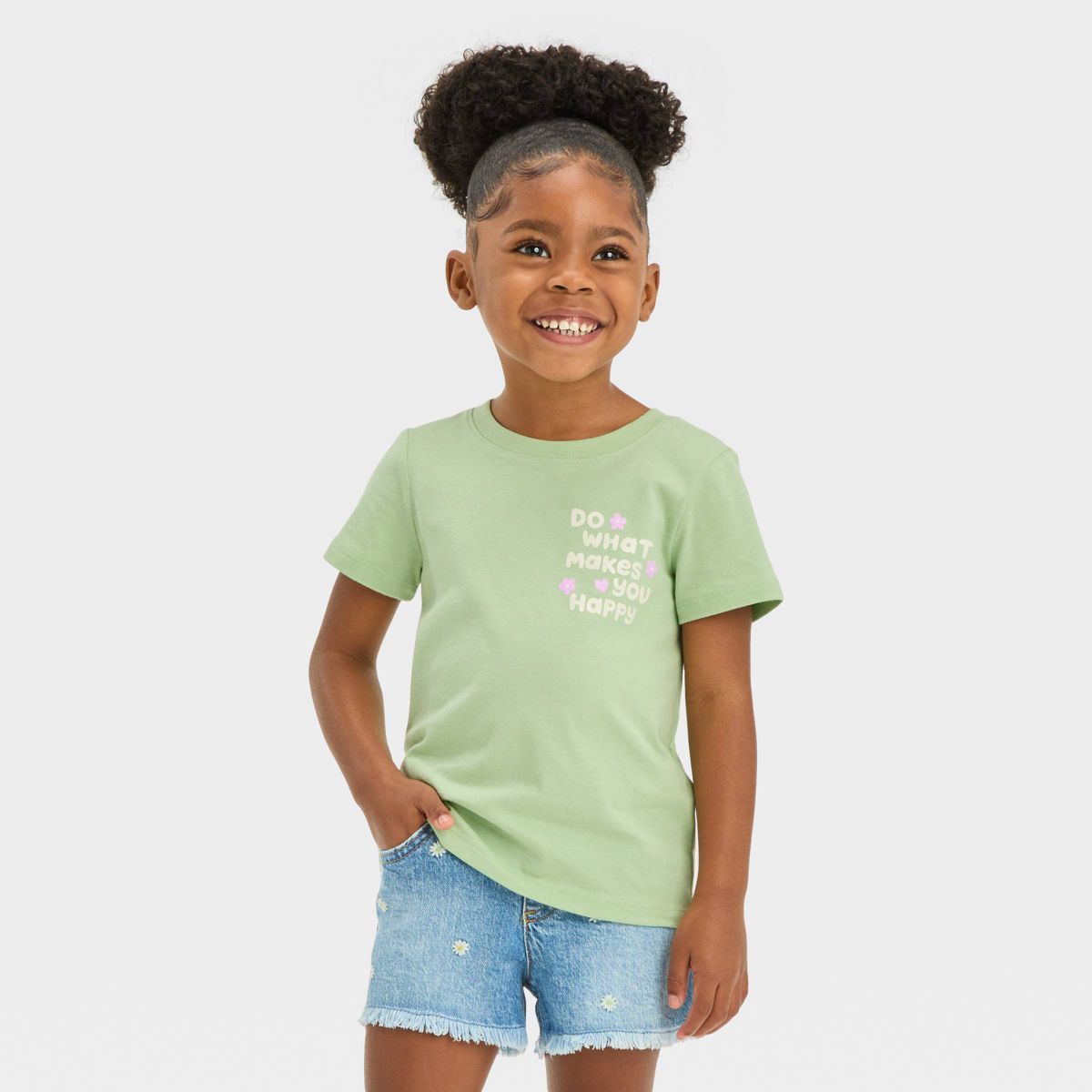 Toddler Girls' 'Happy' Short Sleeve T-Shirt - Cat & Jack™ Sage Green | Target