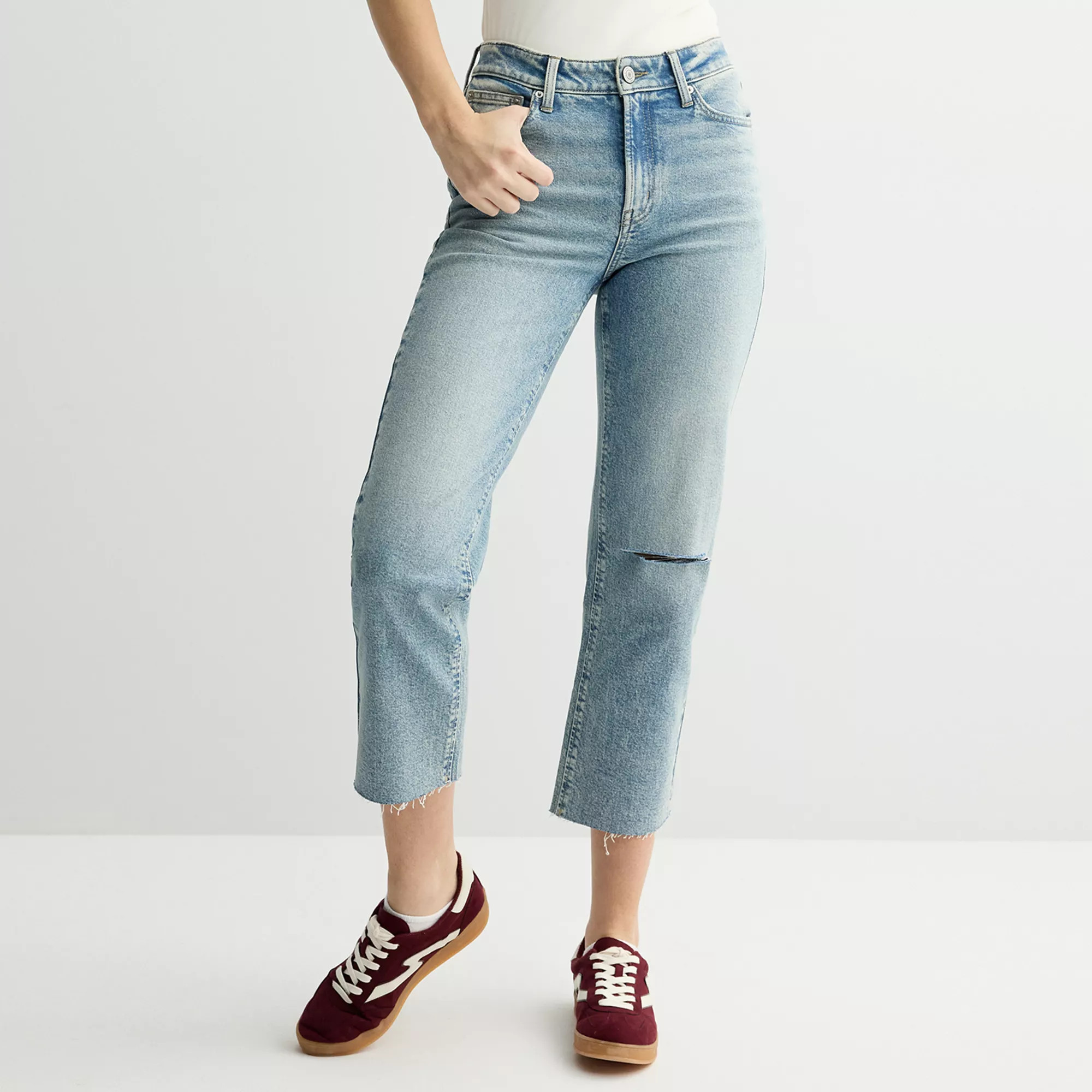 Juniors' SO® High Rise Slim Straight Crop Jeans | Kohl's