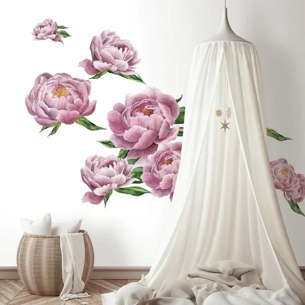 RoomMates Large Pink Peony Peel and Stick Giant Wall Decals, 36.5W x 17.25H in. - Walmart.com | Walmart (US)