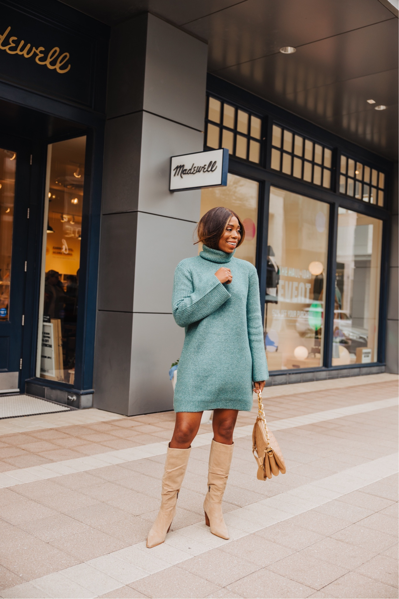 Sweater dress under $100! Found it at Revolve #sweaterdress #boots #winteroutfit 

#LTKunder100 #LTKSeasonal #LTKFind