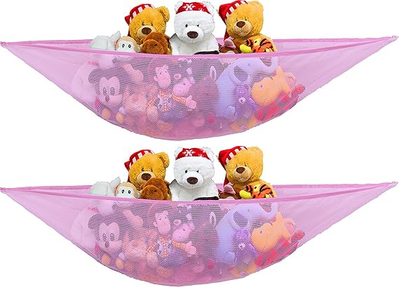 2 PK - SimpleHouseware Stuffed Animals Jumbo Toy Storage Hammock, Pink | Amazon (US)