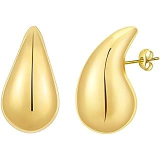 POVIK Teardrop Earrings Dupes for Women Gold/Silver Chunky Hoop Earring Dangle Water Drop Hypoall... | Amazon (US)