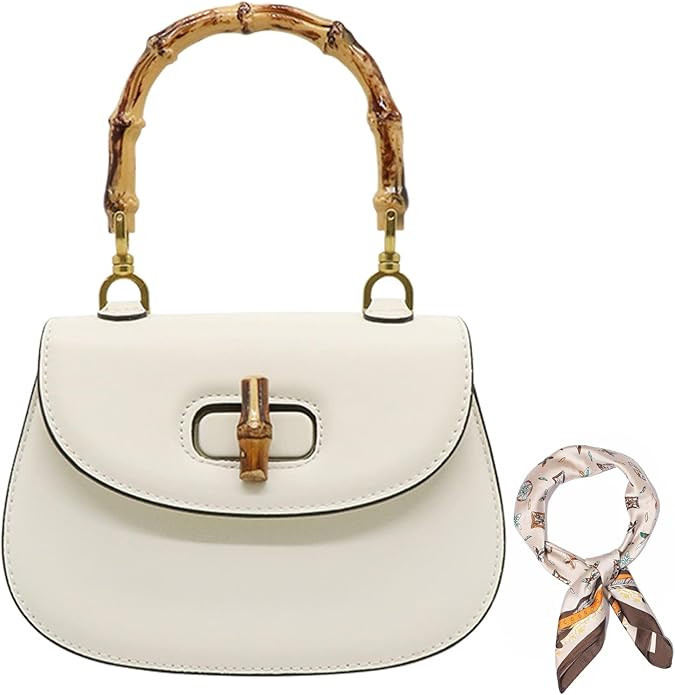 Women Tote Bag, Bamboo Handle PU Leather Top Handle Crossbody with 27.5 * 27.5in Scarf | Amazon (US)