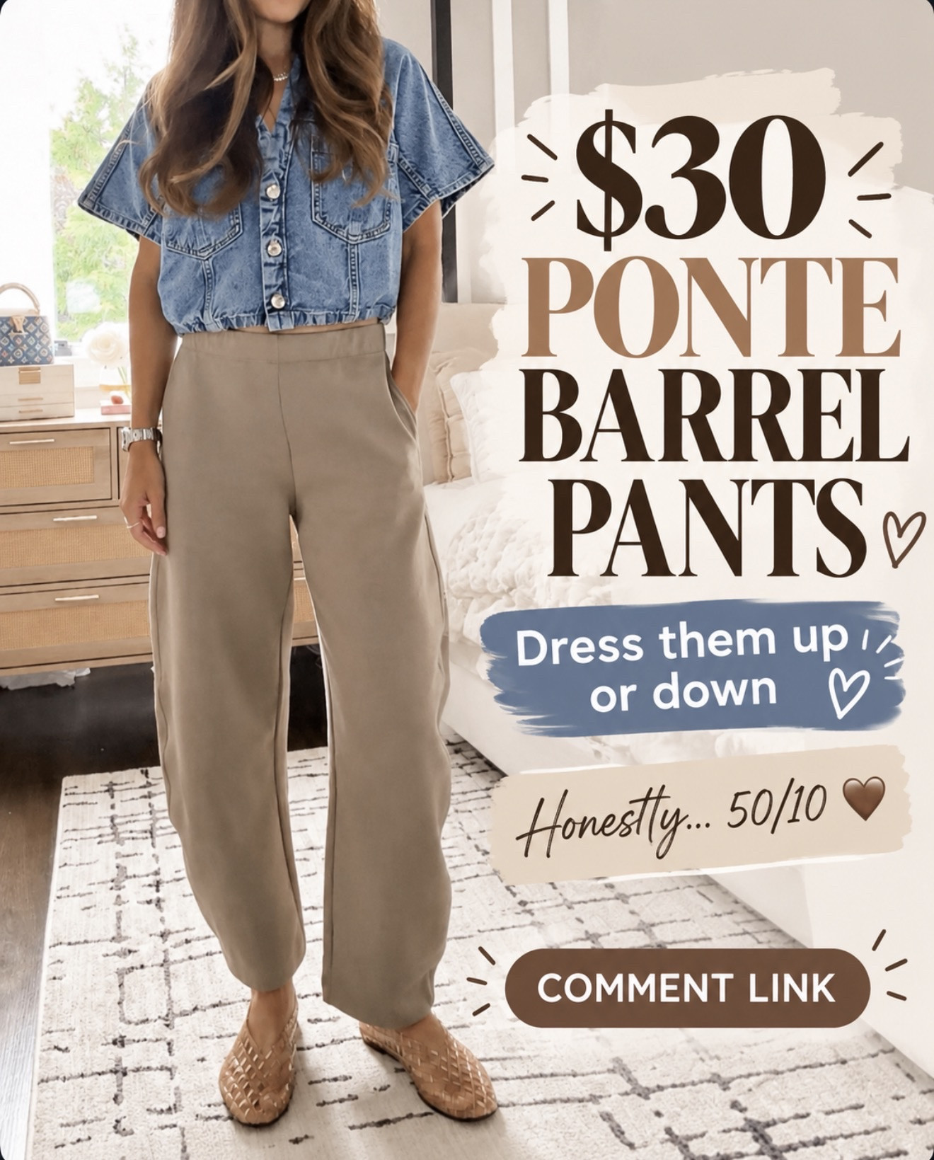 These $30 ponte barrel-leg pants are a 50/10 🤎 Comfy enough for everyday but polished enough to dress up—exactly how I want my clothes to work! Comment LINK and I’ll send them over 🫶🏻

#LTKOver40 #LTKSeasonal #LTKootd