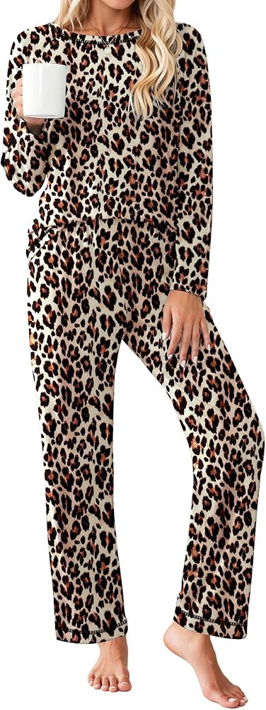 Ekouaer Women's Pajama Sets Long Sleeve Top and Pant Pjs Sets Soft Sleepwear 2 Piece Lounge Sets ... | Amazon (US)
