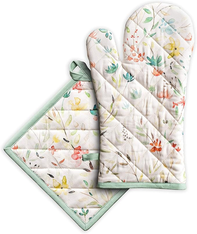 Maison d' Hermine Colmar 100% Cotton Oven Mitt + Pot Holder Heat Resistant Kitchen Oven Mitt (7.5... | Amazon (US)
