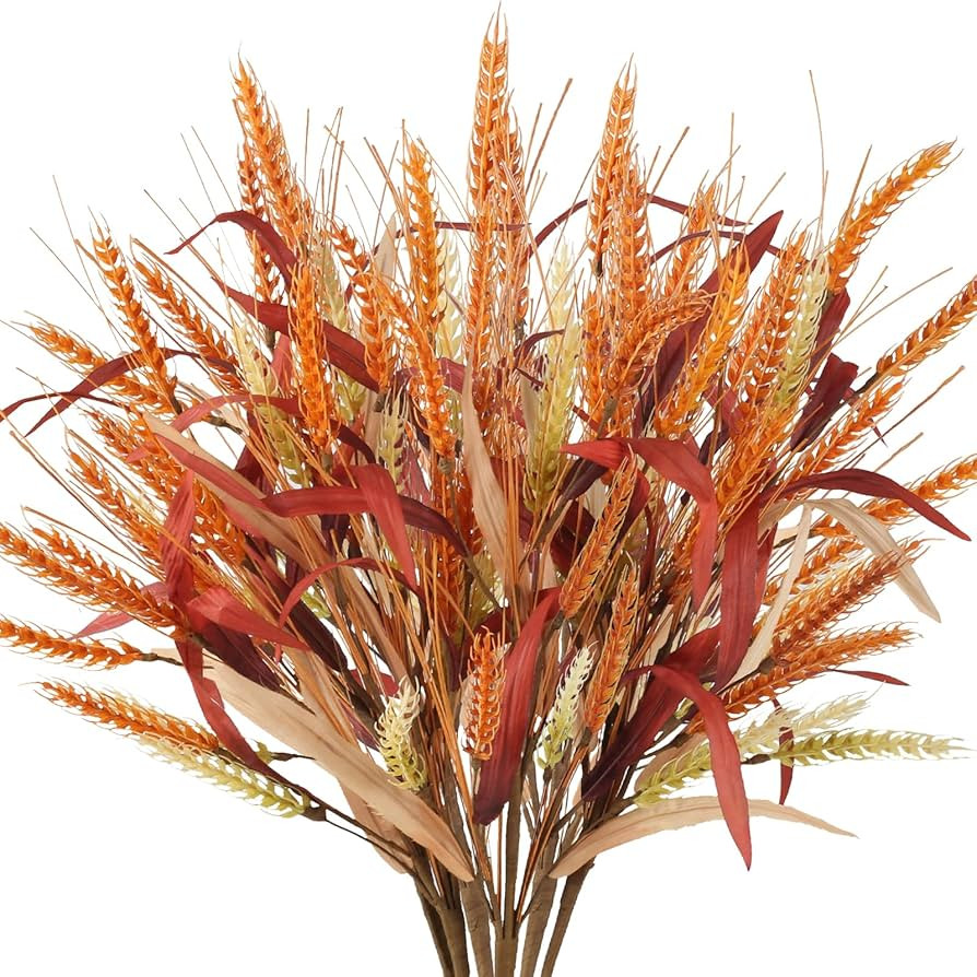 6 Pcs Fall Leaves Stems 22.4" Artificial Wheat Stalks Autumn Leaves Branchs Faux Fall Flowers Gra... | Amazon (US)