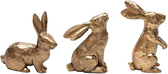 DN DECONATION Golden Polyresin Bunny Decor Rabbit Figurines, Easter Bunny Statue Set of 3 for Spr... | Amazon (US)