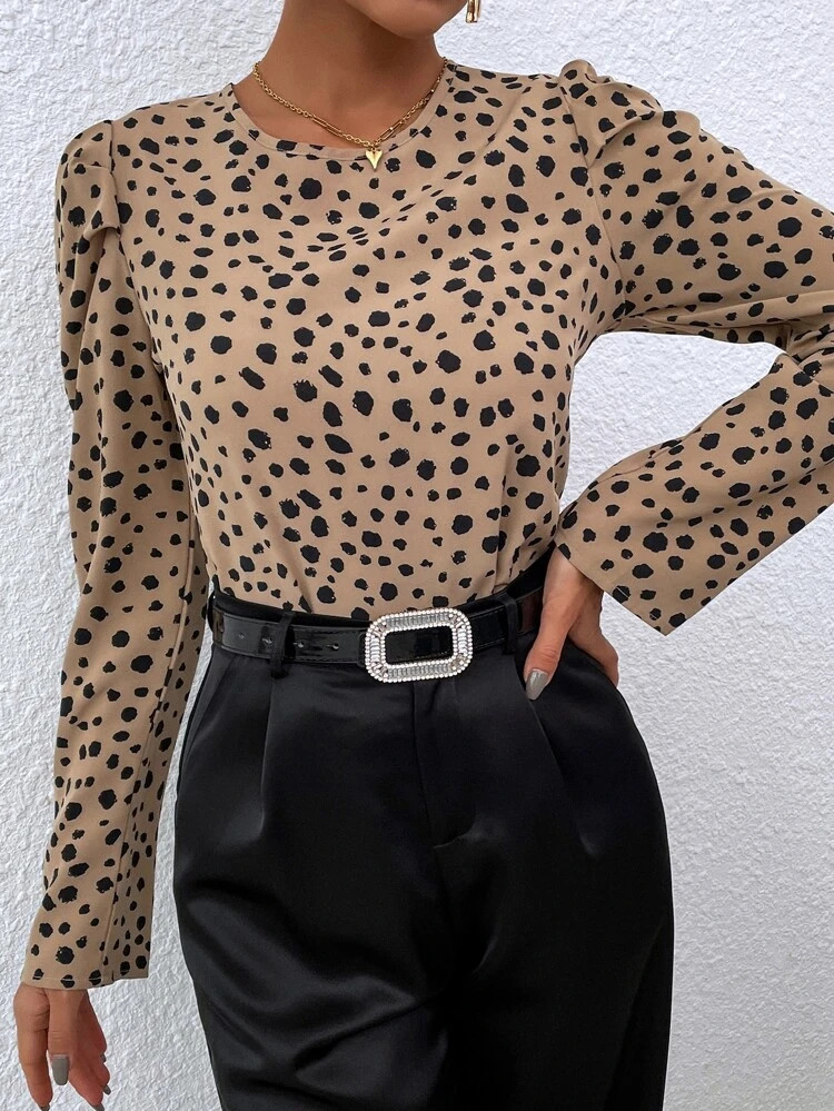 Dalmatian Print Puff Sleeve Blouse | SHEIN