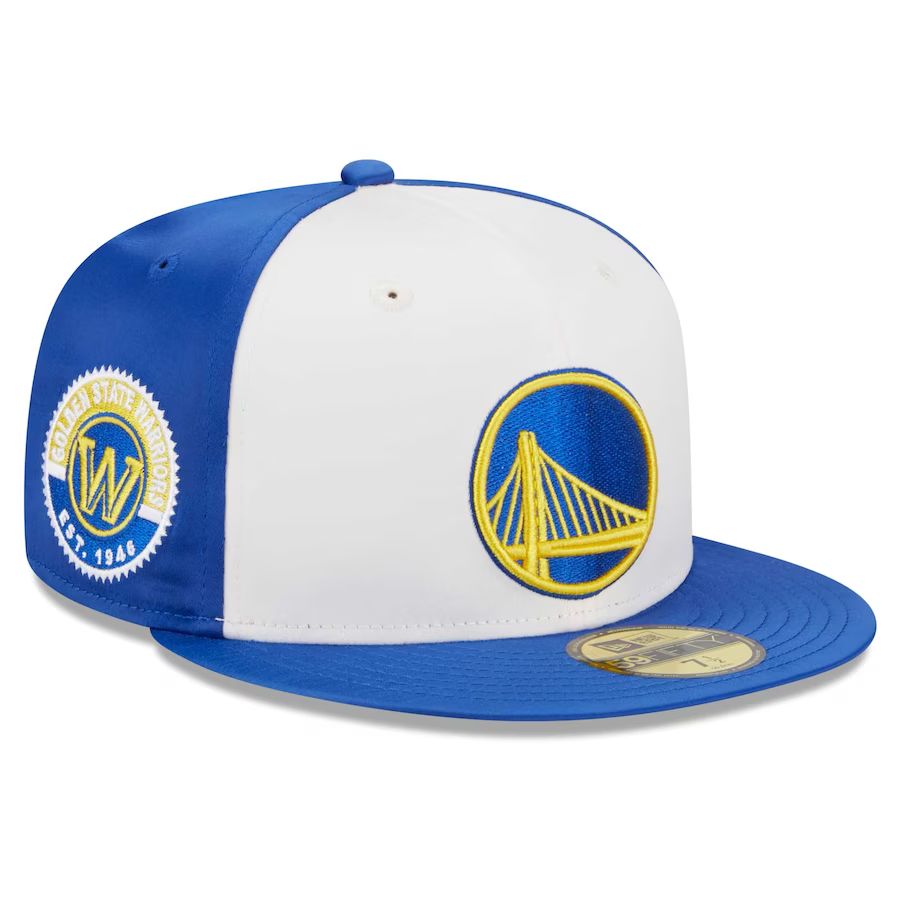 Golden State Warriors New Era Throwback Satin 59FIFTY Fitted Hat - White | Lids
