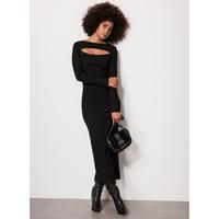 Black Ribbed Jersey Midi Dress | Very (UK)
