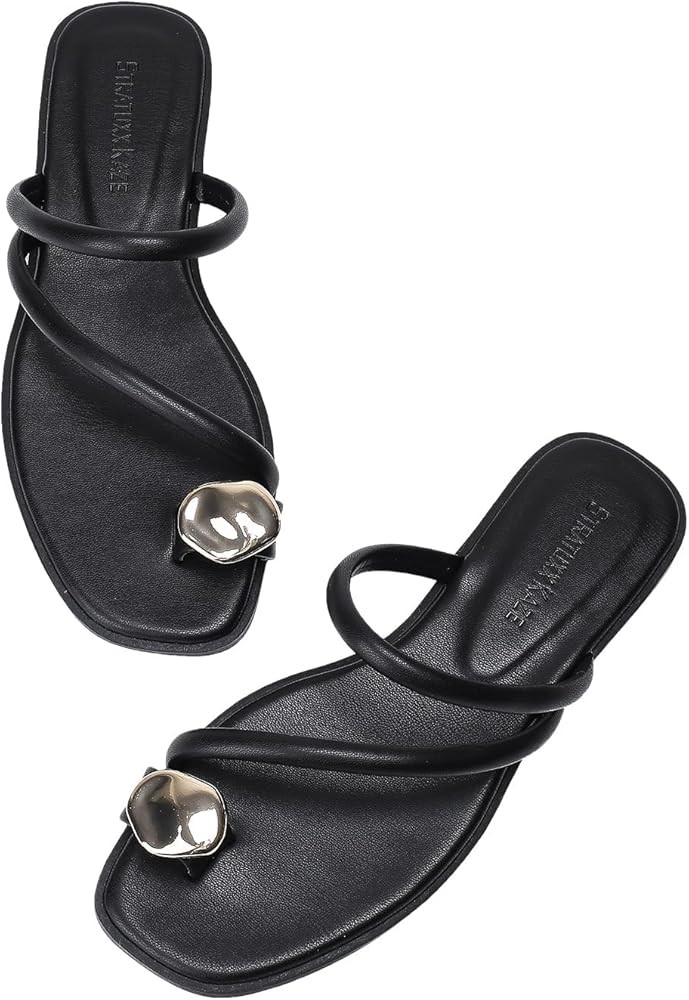 Women's Toe Ring Thong Sandals Open Toe Slide Flat Sandals Casual Summer Flip Flop Flat Sandals | Amazon (US)