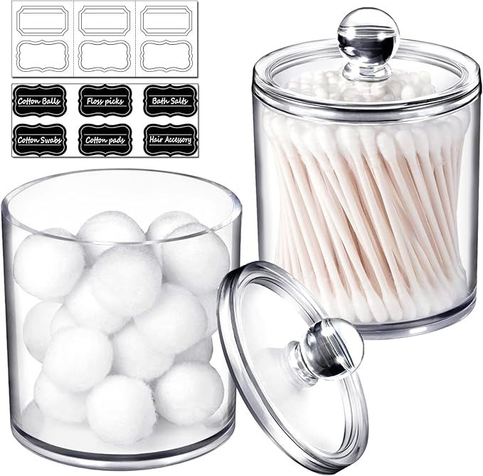 2 Pack of 15 Oz. Qtip Dispenser Apothecary Jars Bathroom with Labels - Qtip Holder Storage Canist... | Amazon (US)