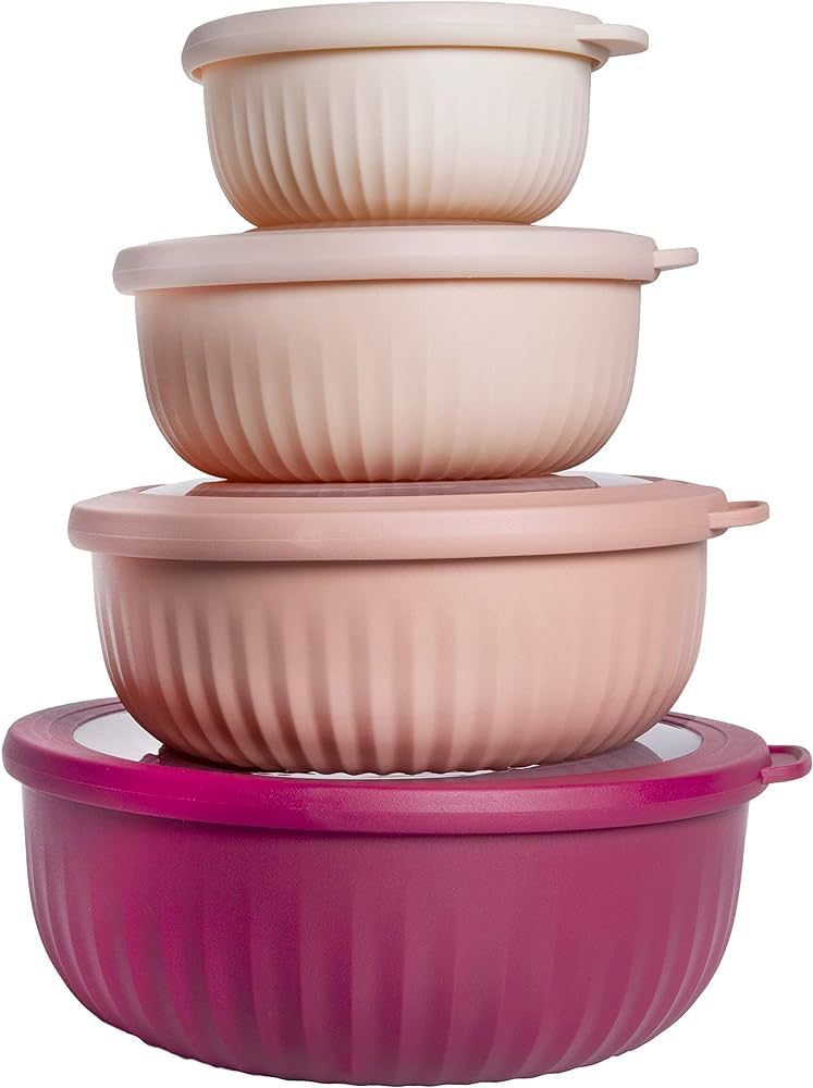 COOK WITH COLOR Prep Bowls - 8 Piece Nesting Plastic Meal Prep Bowl Set with Lids - Small Bowls F... | Amazon (US)
