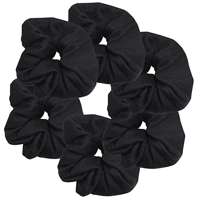 6 Pack Large Solid Scrunchies Hair Elastics-Black | Amazon (US)