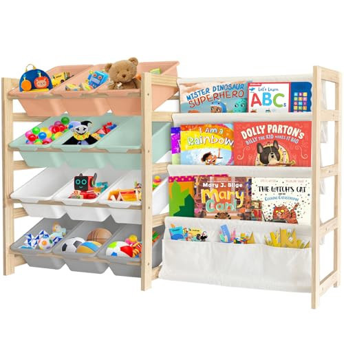 EXPERLAM Toy Storage Organizer with Bookshelf - 12 Storage Bins 4-Tier Multipurpose Shelf to Organize Toys and Books for Kids Room, Playroom, Nursery Room, Multi-Color | Amazon (US)