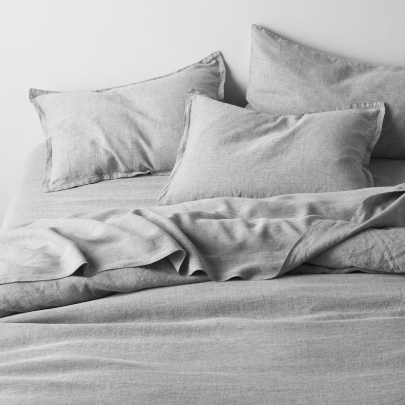 European Flax -Certified Linen Chambray Grey King Duvet Cover + Reviews | Crate & Barrel | Crate & Barrel