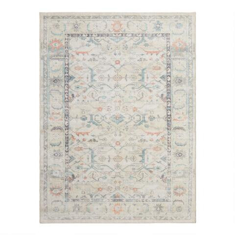 Marisol Ivory and Teal Persian Style Washable Area Rug | World Market