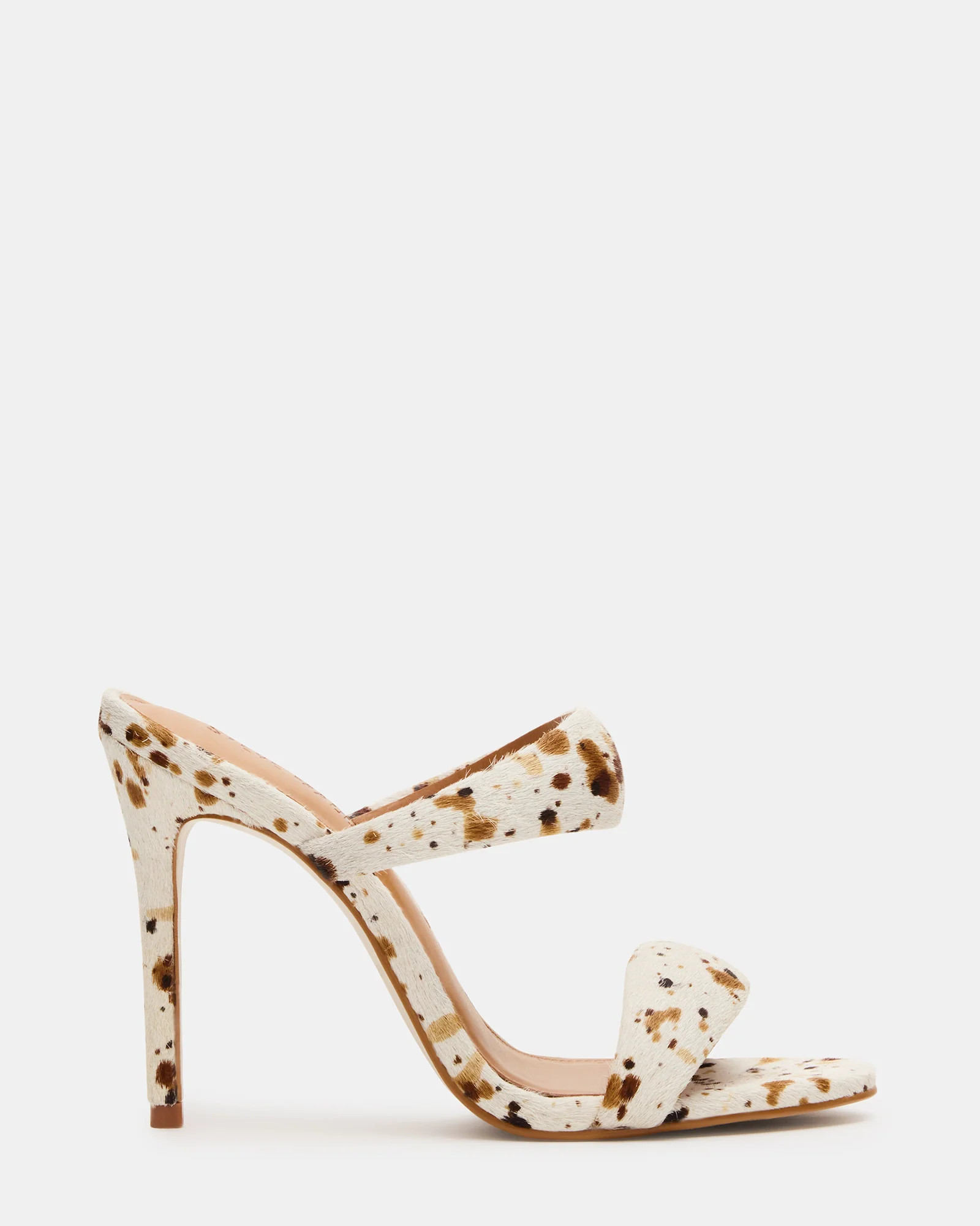 Steve Madden Women's Saturn Brown Cow Print Mule Heels - White/Camel - Size 9.5 - Genuine Leather | Steve Madden (US)