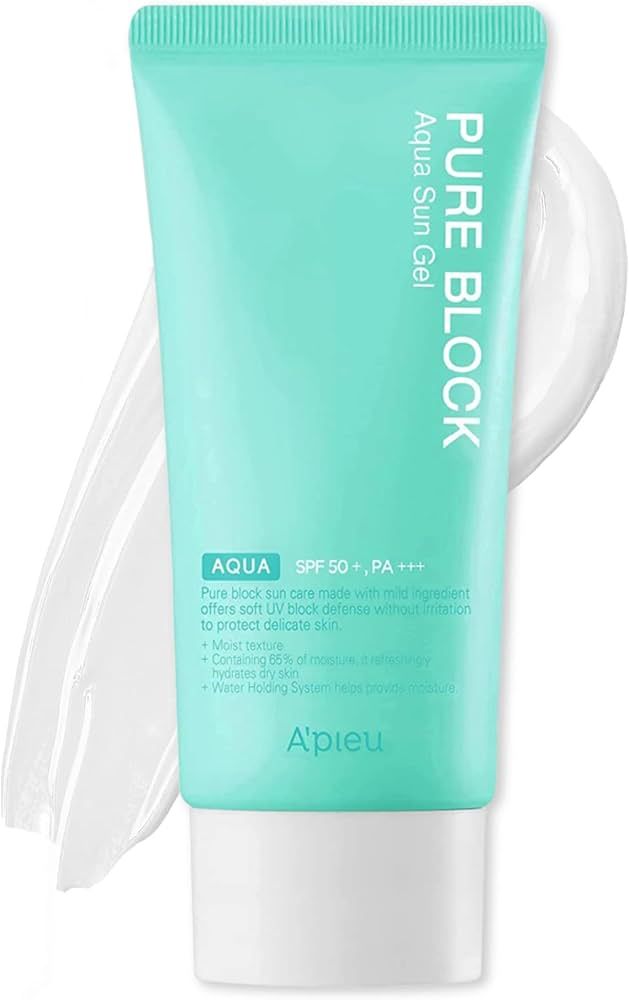 A'PIEU Pure Block Aqua Sunscreen Gel SPF50+/PA+++ 50ml | Gel-Like, Transparent Reef Safe Korean S... | Amazon (US)