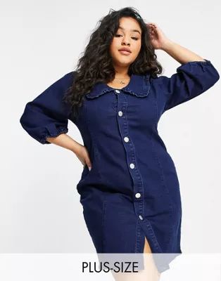 Glamorous Curve denim mini dress with frill collar and snap front | ASOS (Global)