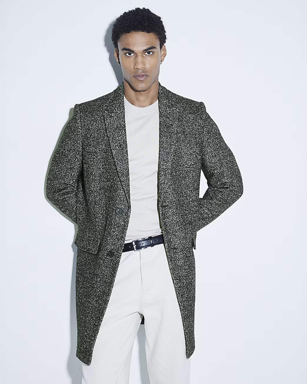 Mens River Island Grey Textured Slim Overcoat | River Island (UK & IE)
