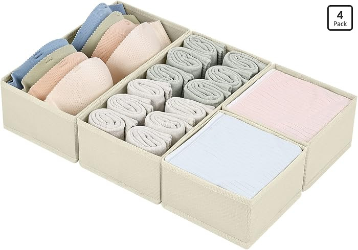 DIMJ Drawer Organizers Clothes, Set of 4 Dresser Organizer Bins, Fabric Closet Organizers and Sto... | Amazon (US)