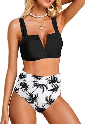 Saodimallsu Womens Sexy Two Piece Leopard Printed Swimsuits High Waisted High Cut Padded Bikini S... | Amazon (US)