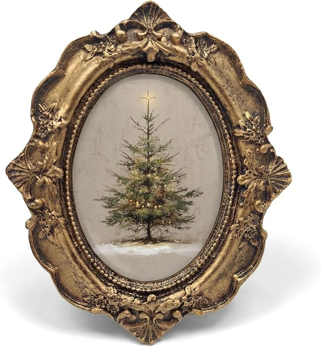Small Christmas Tree Winter Vintage Oval Picture Frame 3.9x4.7in | Amazon (US)