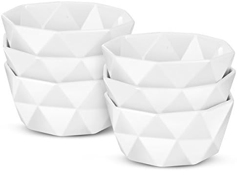 6 Oz Porcelain Ramekins/Dessert Bowls - Delling Geometric Ramekins Souffle Dishes - White Snack/Rame | Amazon (US)
