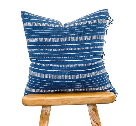 Hmong pillow cover Blue with White Stripes Throw Pillow | Etsy | Etsy (US)