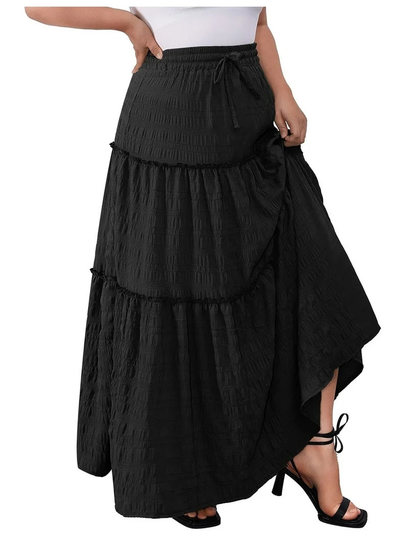 a.Jesdani Women Plus size Long Maxi Skirts Elastic High Waist A Line Ruffle Swing Beach Maxi Skir... | Walmart (US)